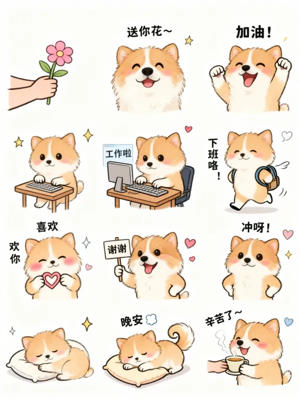 Q版贴纸宠物表情包 - 主图(AI艺术作品)