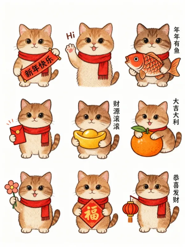 可爱宠物九宫格表情包 - 主图(AI艺术作品)