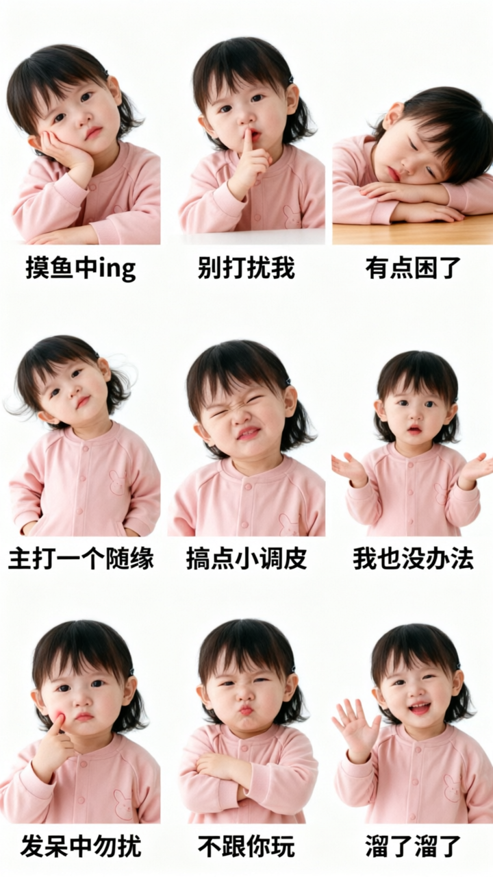 日常摸鱼表情包｜上传萌宝照片一键做同款 - 作品图1