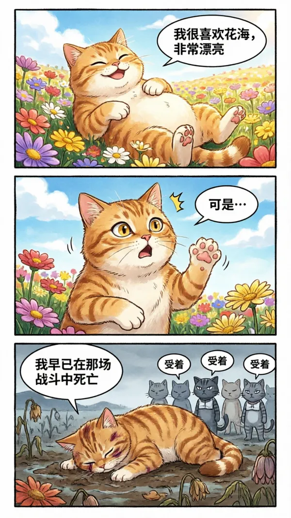 猫猫春日幻想动漫三格漫画分镜 - 主图(AI艺术作品)