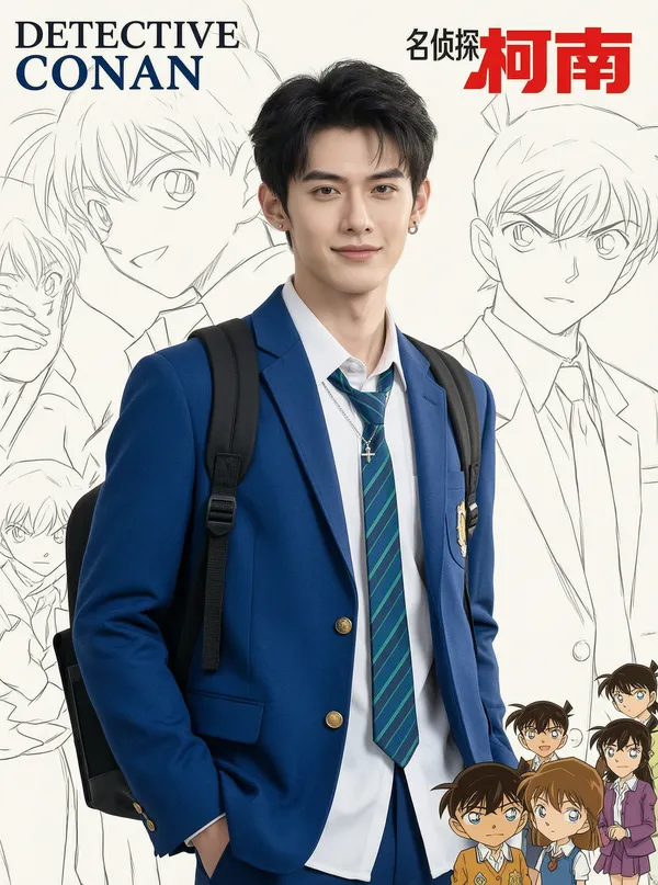 真人cos《名侦探柯南》工藤新一 - 主图（AI艺术作品）