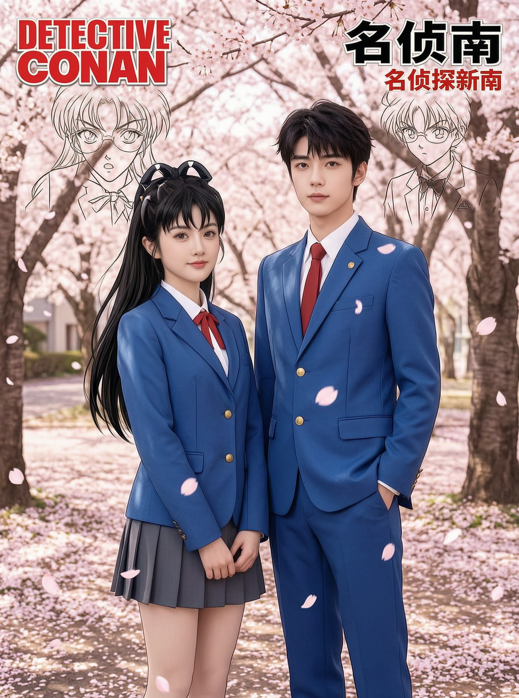 真人cos《名侦探柯南》毛利兰&工藤新一情侣照 - 作品图1