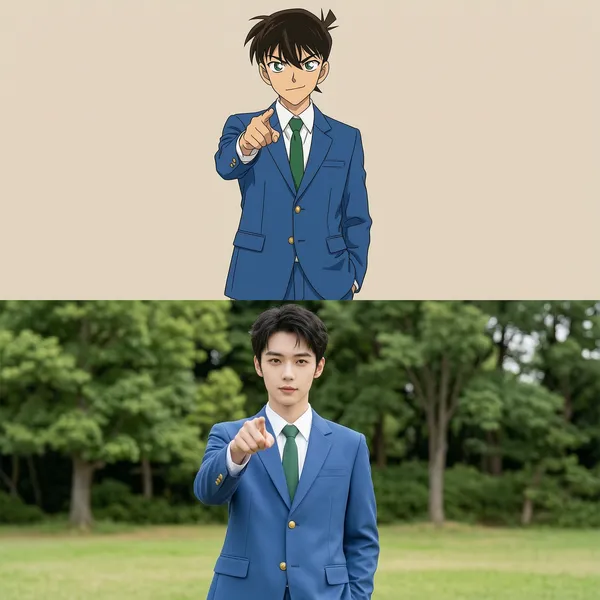 上下分镜真人cos《名侦探柯南》工藤新一 - 主图（AI艺术作品）