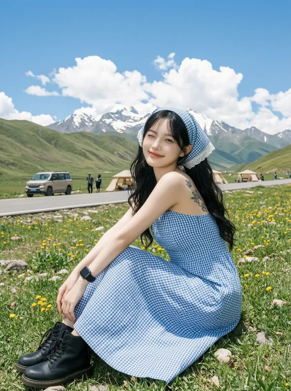 「川西草原雪山·治愈系公路旅拍」上传女生照片做同款 - 主图（AI艺术作品）