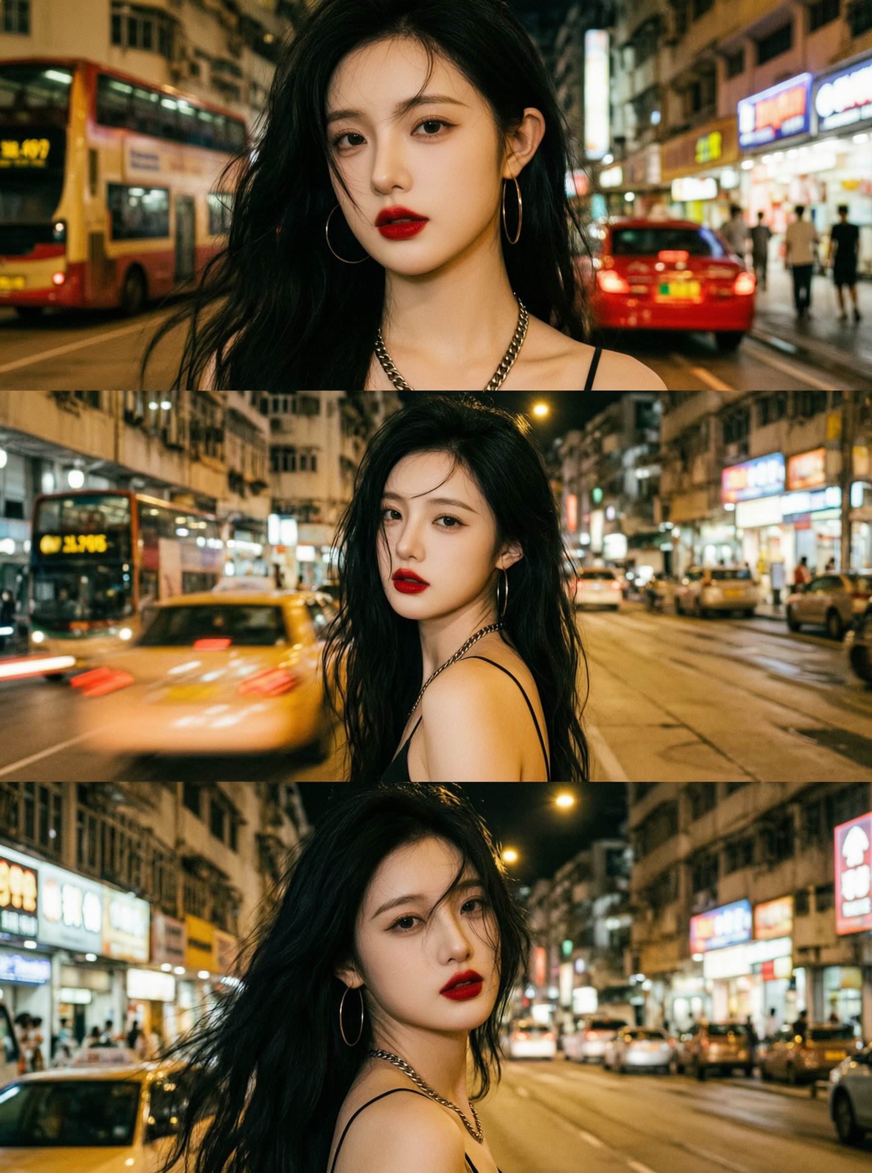 港风夜景复古电影感三屏 | 上传女生照片做同款 - 作品图2