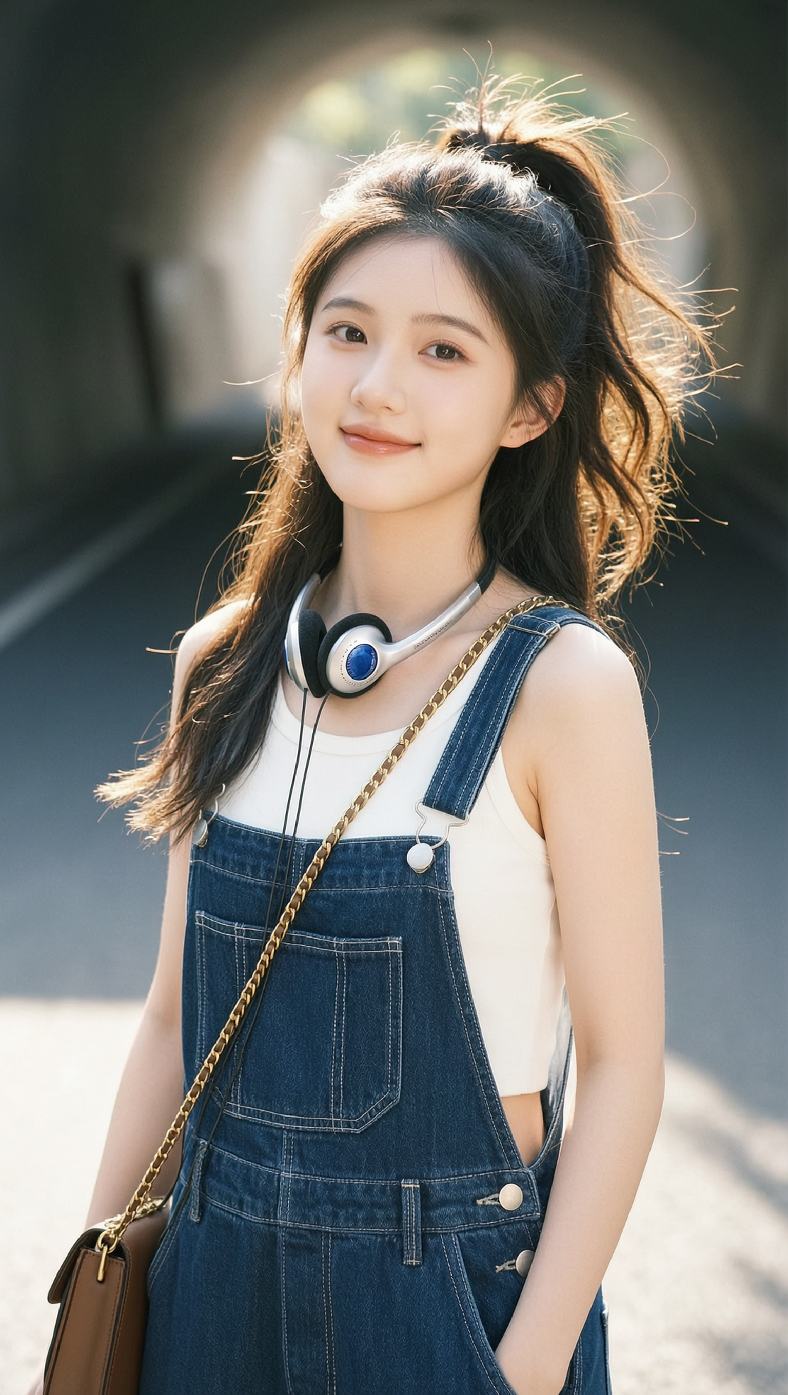 「韩系校园风隧道逆光写真」 | 上传女生照片做同款 - 作品图1