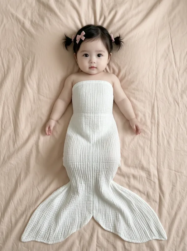 宝宝美人鱼居家裹纱巾纪实写真 | 上传宝宝照片做同款 - C作品