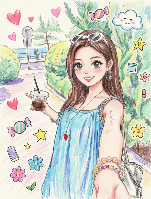 可爱蜡笔涂鸦插画，上传照片做同款 - C作品