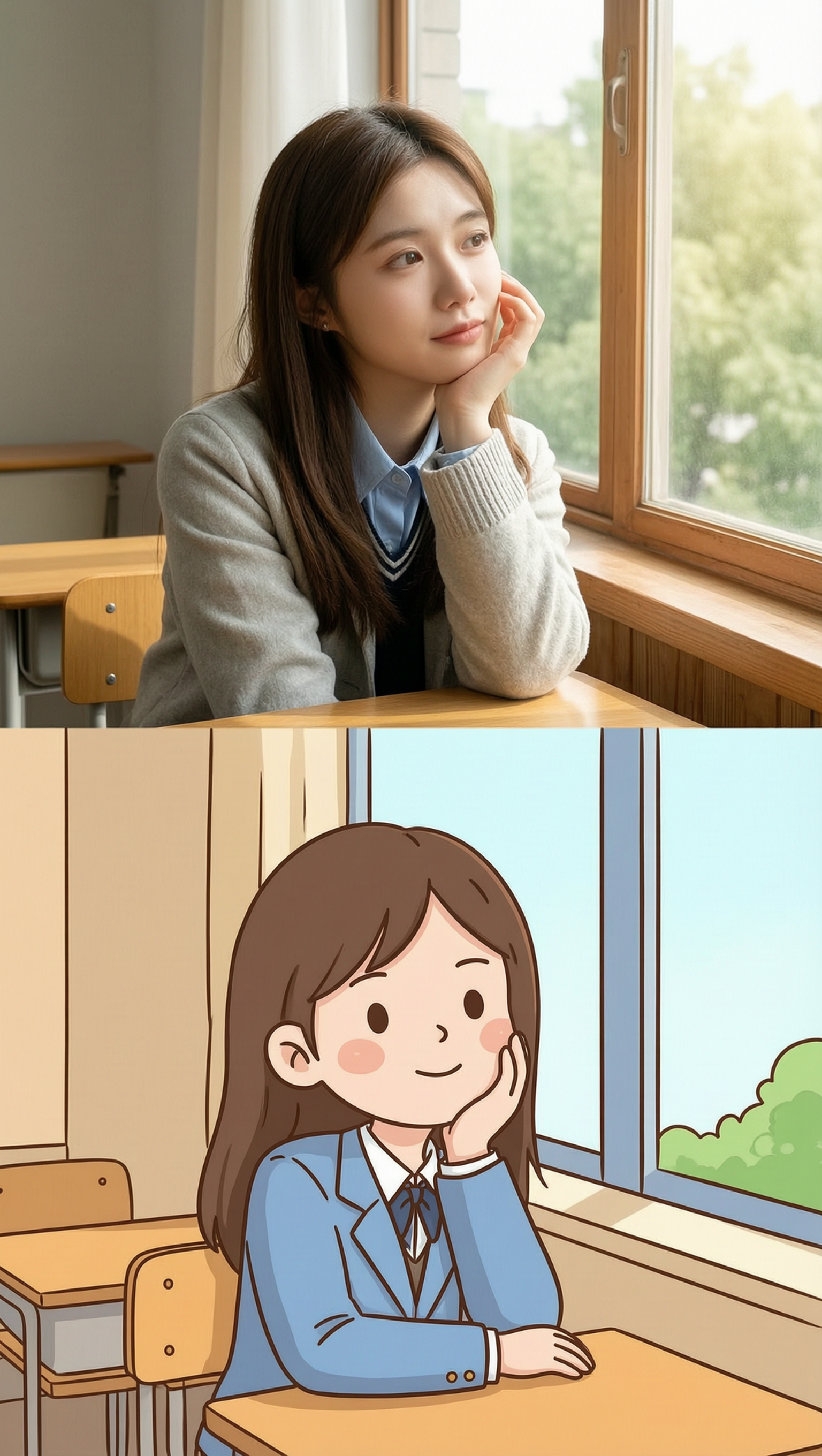 托腮少女·二宫格卡通写真·一键get同款 - 作品图1