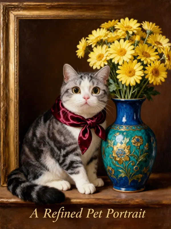 古典油画·猫与雏菊 - 主图(AI艺术作品)