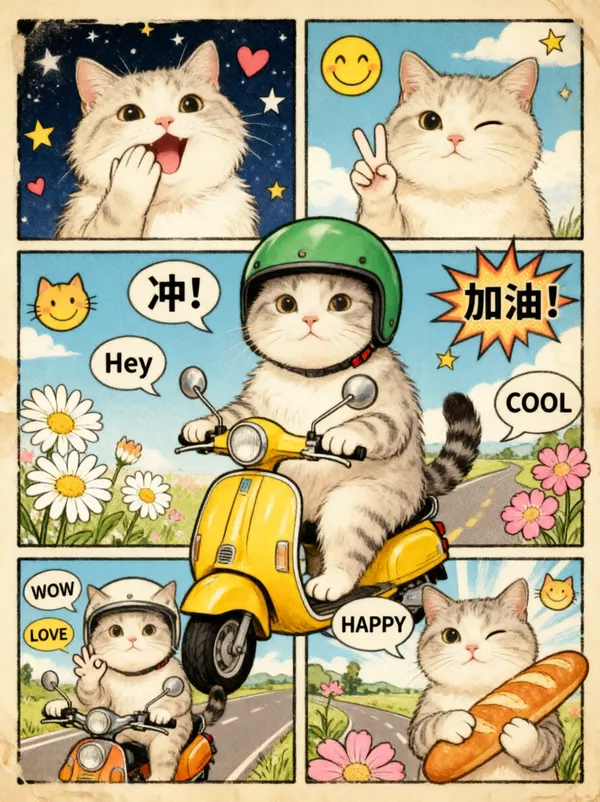 小猫咪的机车快乐日记 - 主图(AI艺术作品)