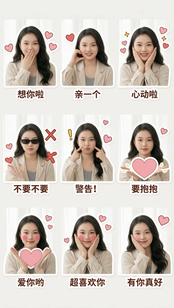 韩系甜妹表情包贴纸|替换照片一键生成同款 - 主图（AI艺术作品）