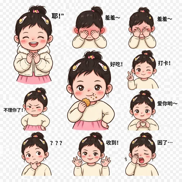 萌娃表情包 - 主图(AI艺术作品)