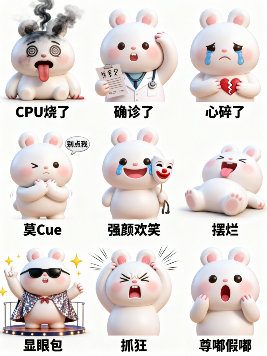 萌兔九宫格情绪表情包 - 作品图1