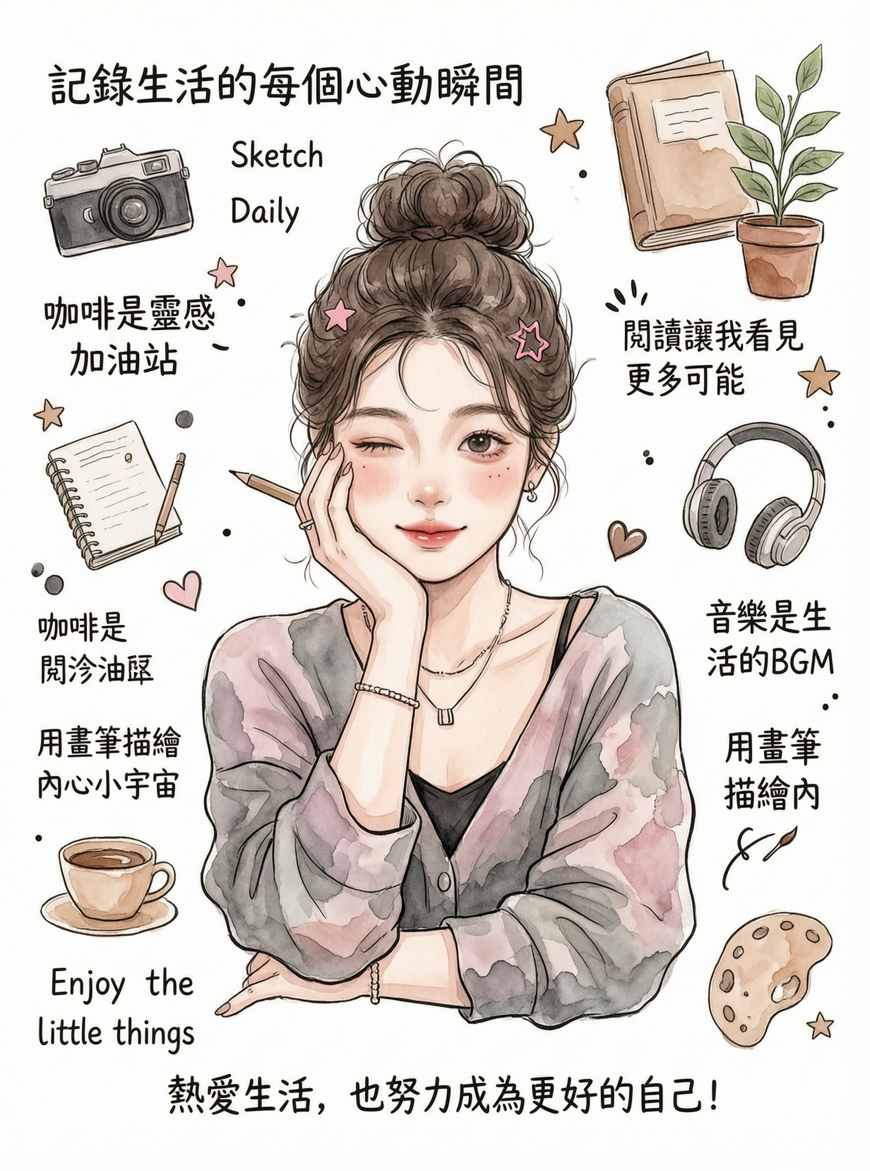 插画风治愈文案随拍|替换自己的照片即生成同款 - 作品图1