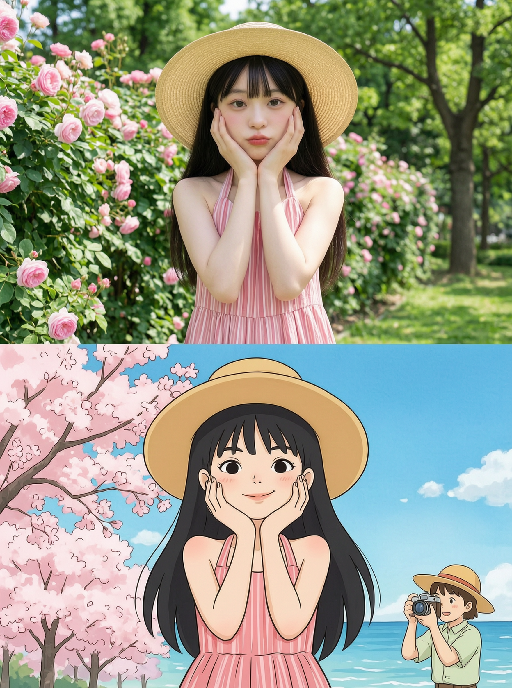 Wan2.7🔥旅行定格|动画两宫格大片|导入女士照片做同款 - 作品图2