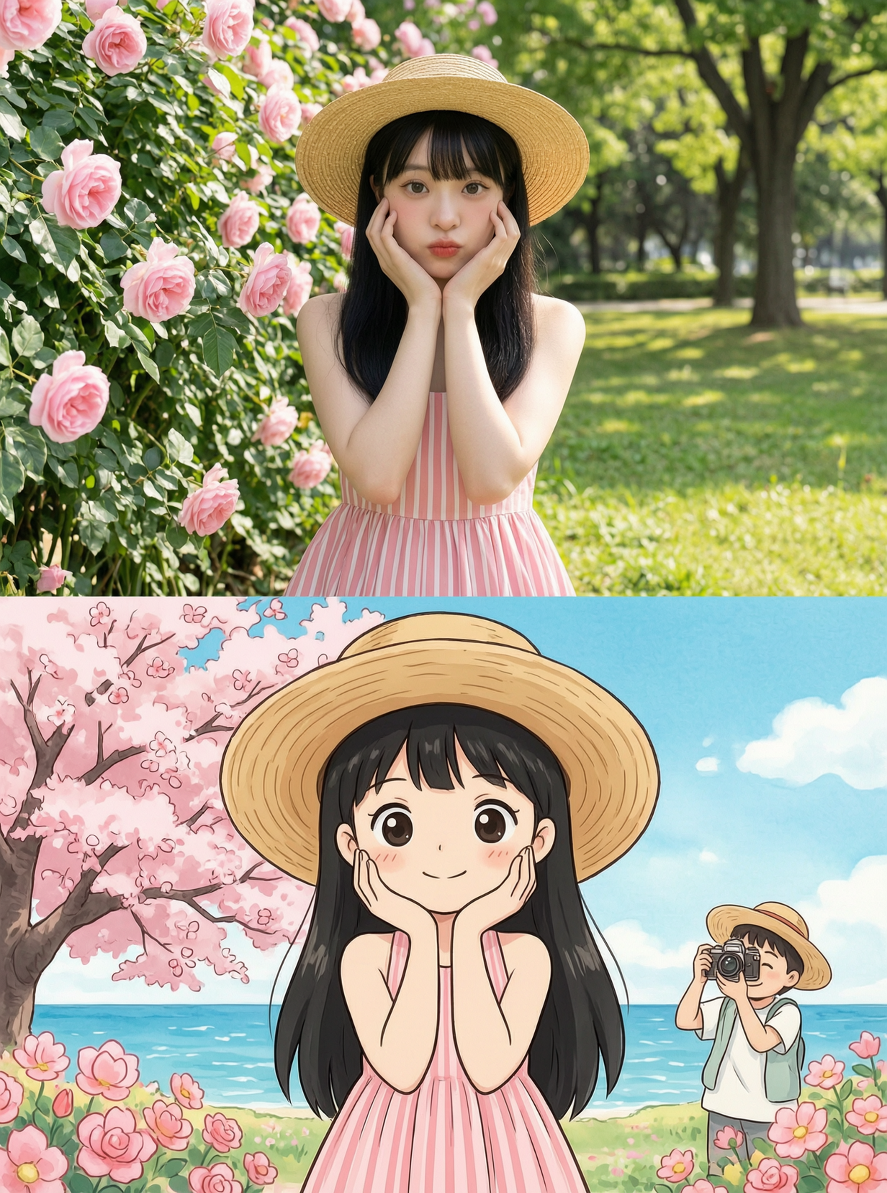 Wan2.7🔥旅行定格|动画两宫格大片|导入女士照片做同款 - 作品图3
