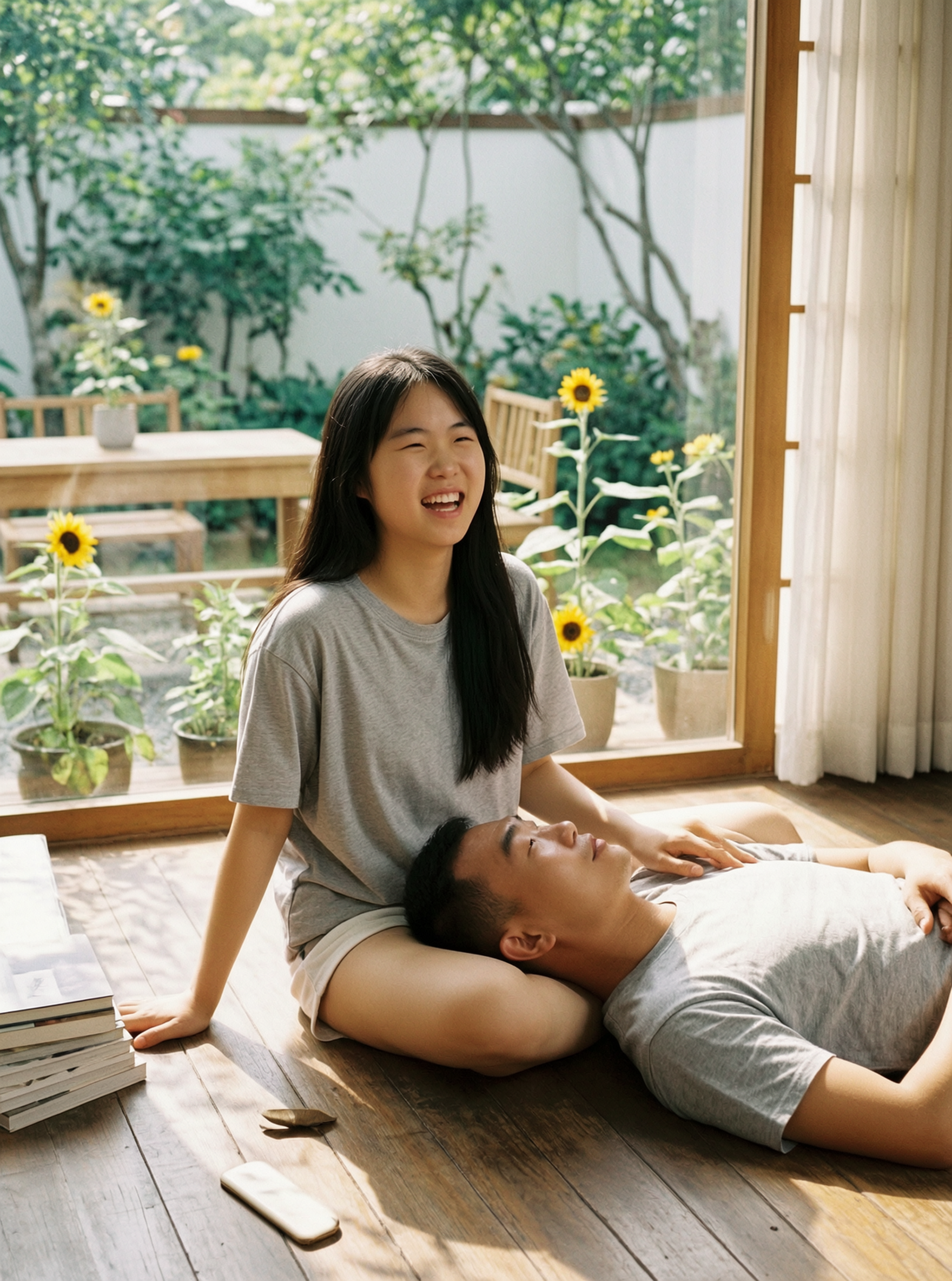 庭院午后☀️慵懒松弛情侣写真一键生成 - 作品图1