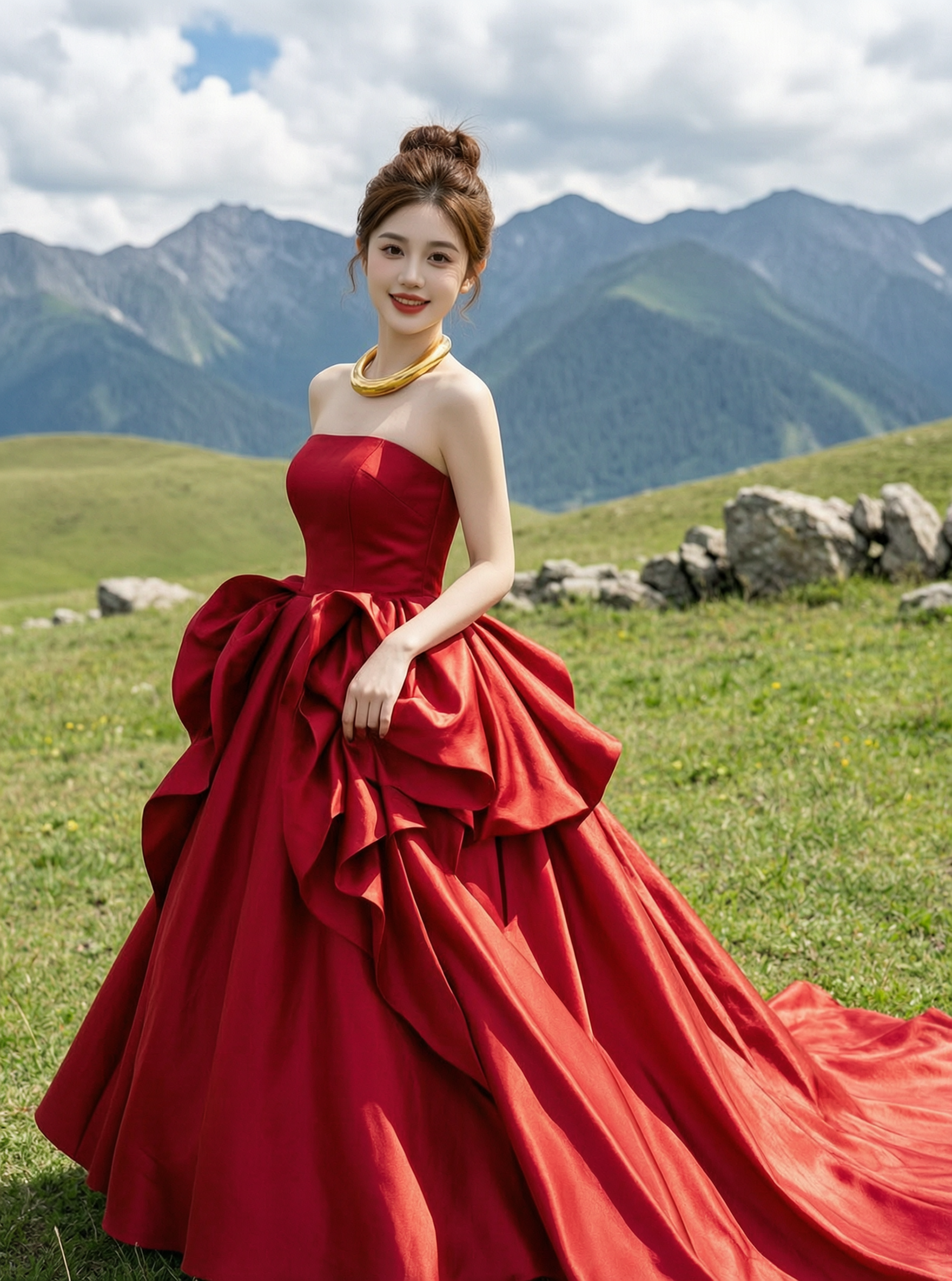 高原时尚礼服写真|上传女生照片得同款 - 作品图1