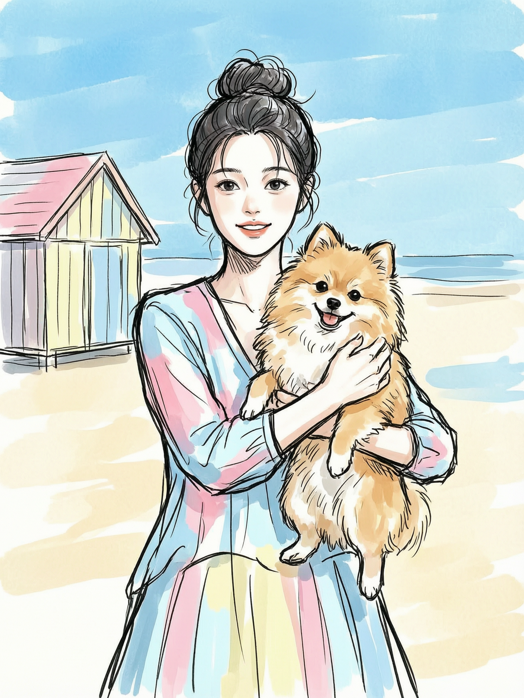 夏日海边素描涂鸦 - 作品图1