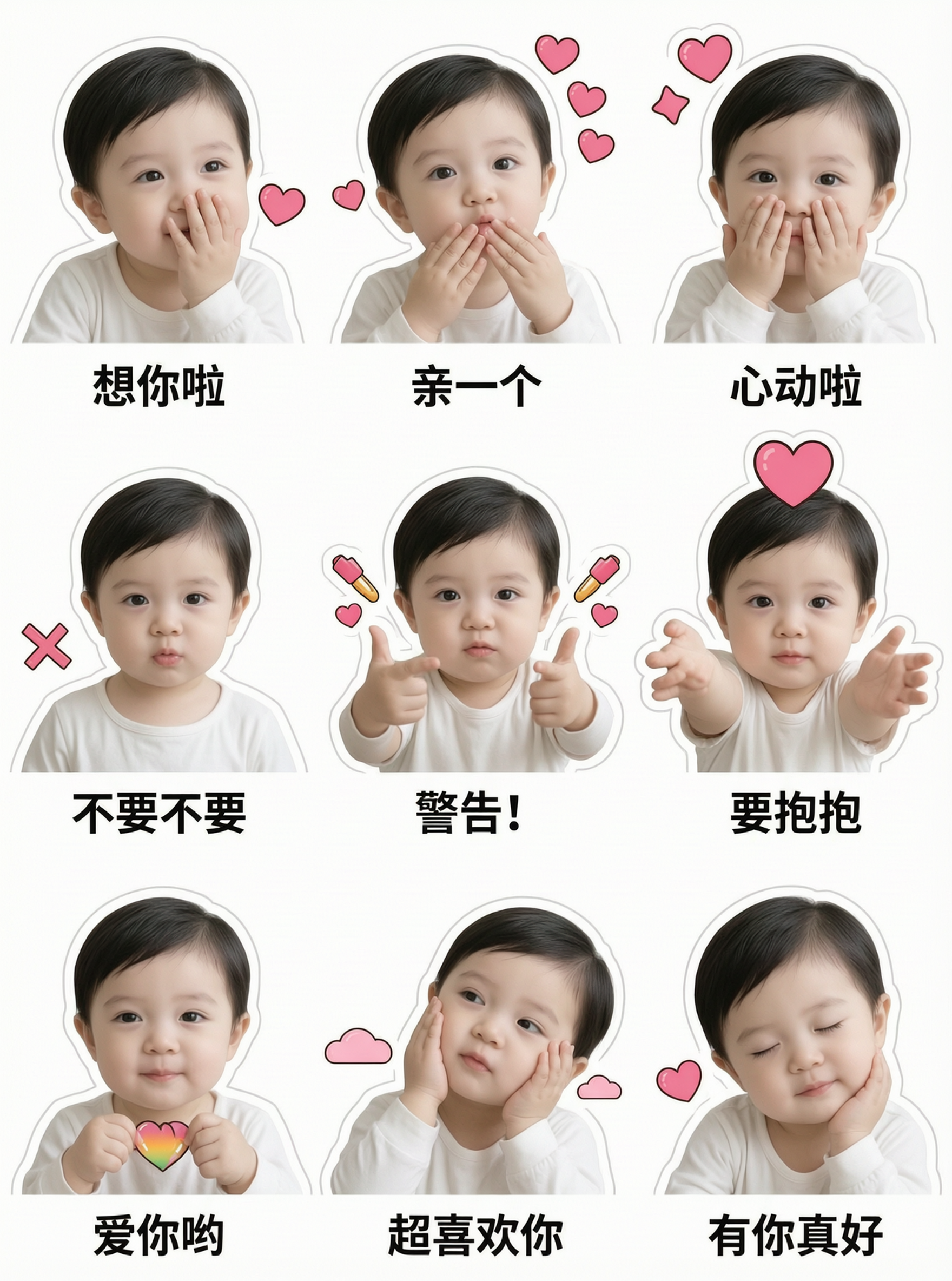 九宫格软萌治愈的真人表情贴纸 - 作品图1