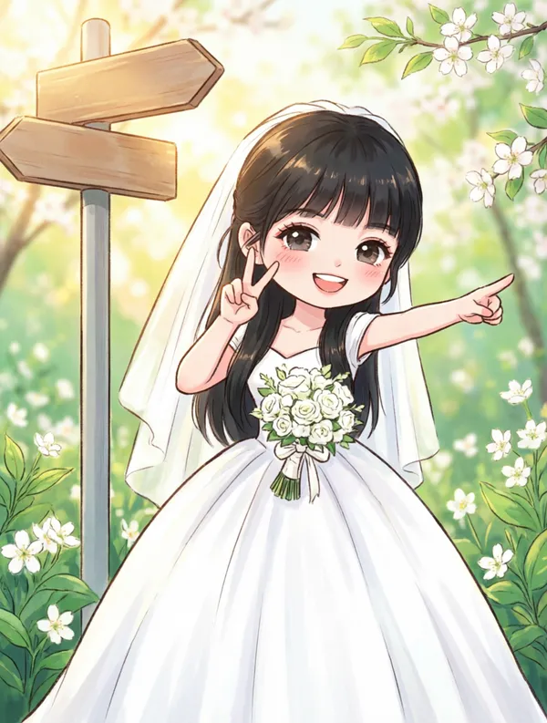 春日新娘💒 卡通婚纱写真 - 主图（AI艺术作品）