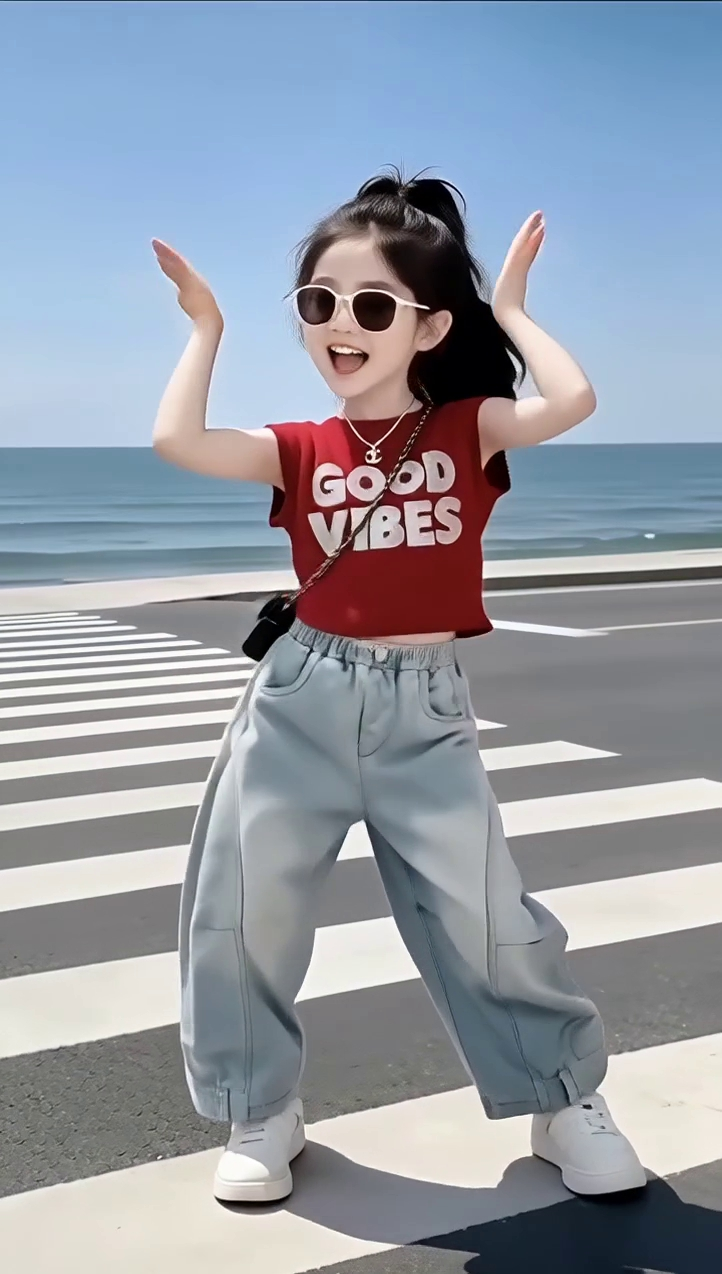 女童热舞🥵热死了，夏天的太阳太大🥵（一键做同款视频） - 作品图1