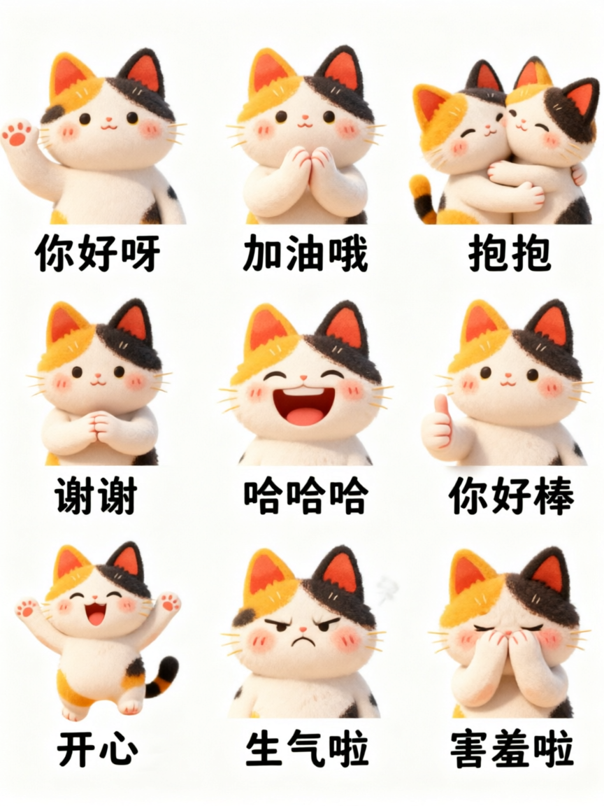 水彩卡通猫咪表情包 - 作品图1