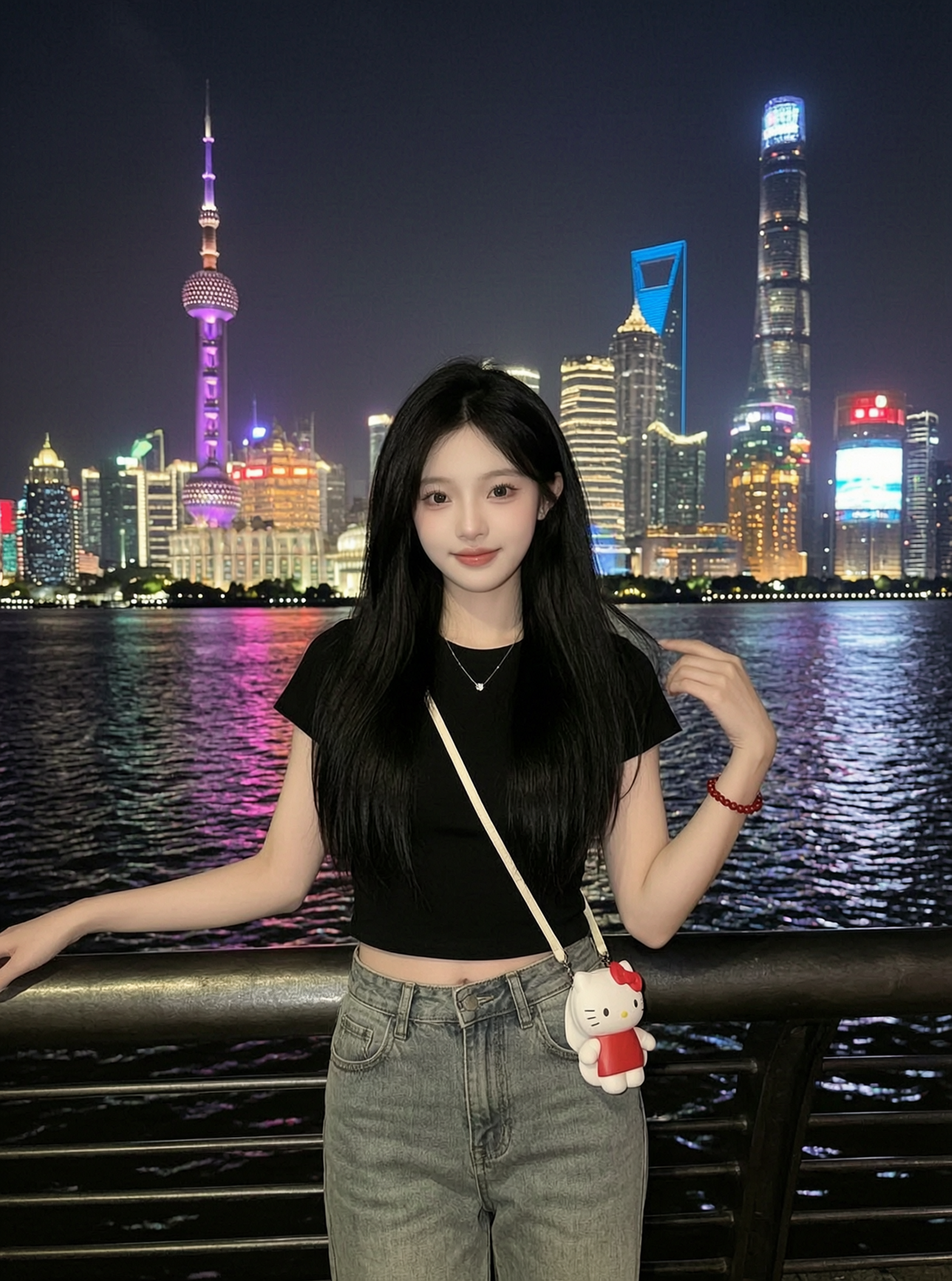 上海外滩甜酷少女夜景大片｜上传照片做同款 - 作品图1