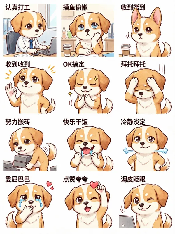 上班萌宠表情包 - 主图（AI艺术作品）