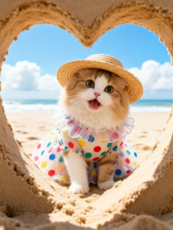 假期萌宠沙滩写真🔥｜导入一图生成同款｜出片计划 - 主图（AI艺术作品）