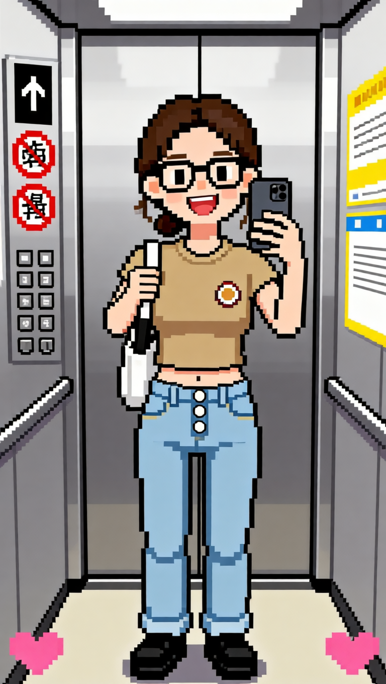 👾像素风电梯自拍插画 - 作品图1