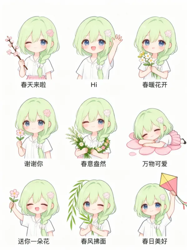 早春清新Q版人物表情包 - C作品