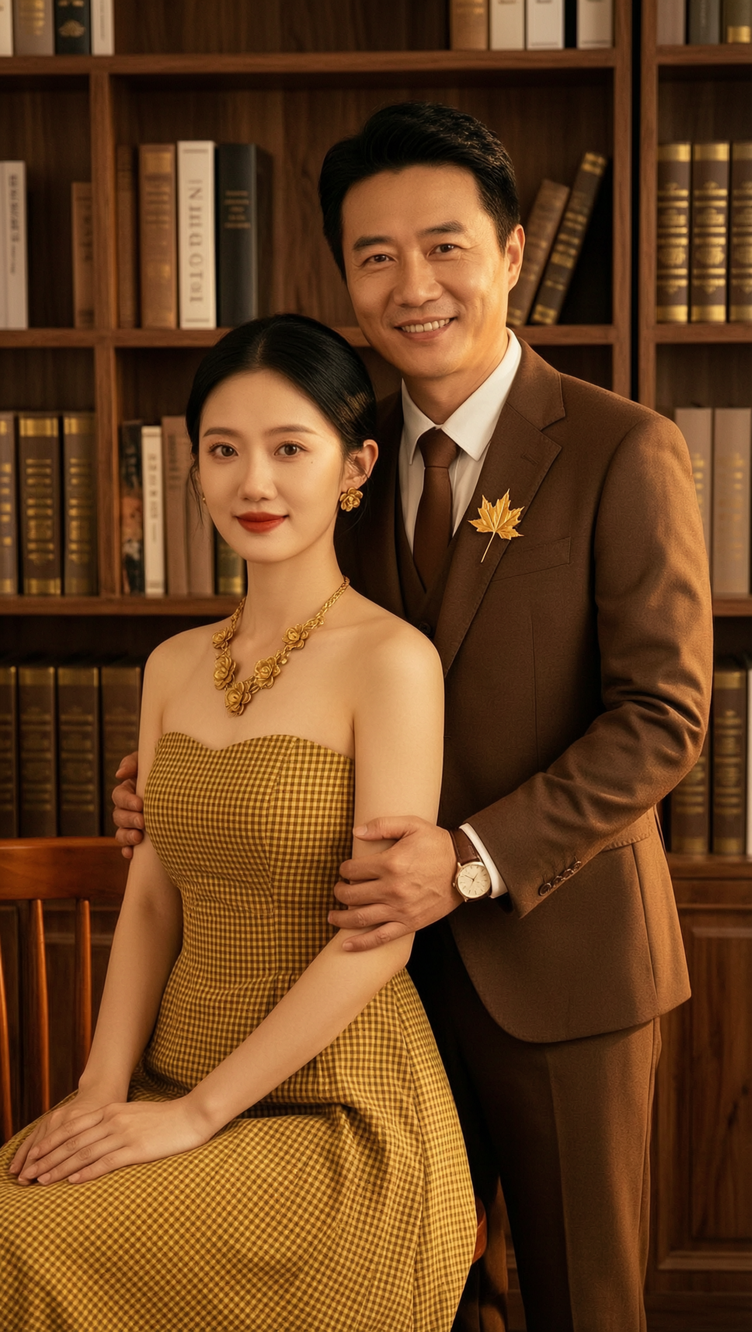 复古书房暖调情侣写真 - 作品图1