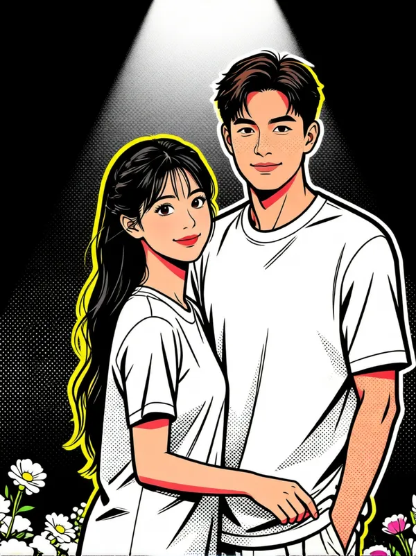 🔥美式漫画风情侣 - 主图（AI艺术作品）
