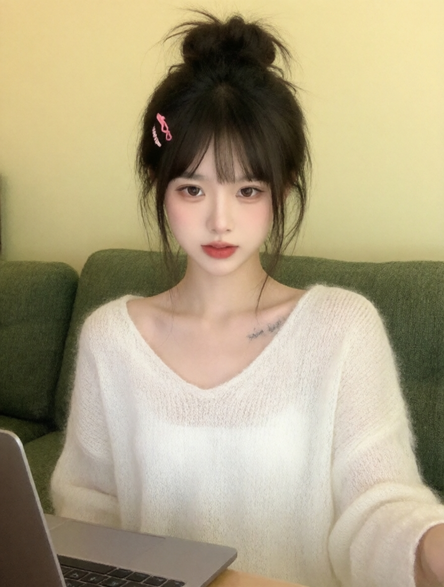 居家慵懒日常氛围感自拍写真｜上传女生照片做同款 - 作品图1