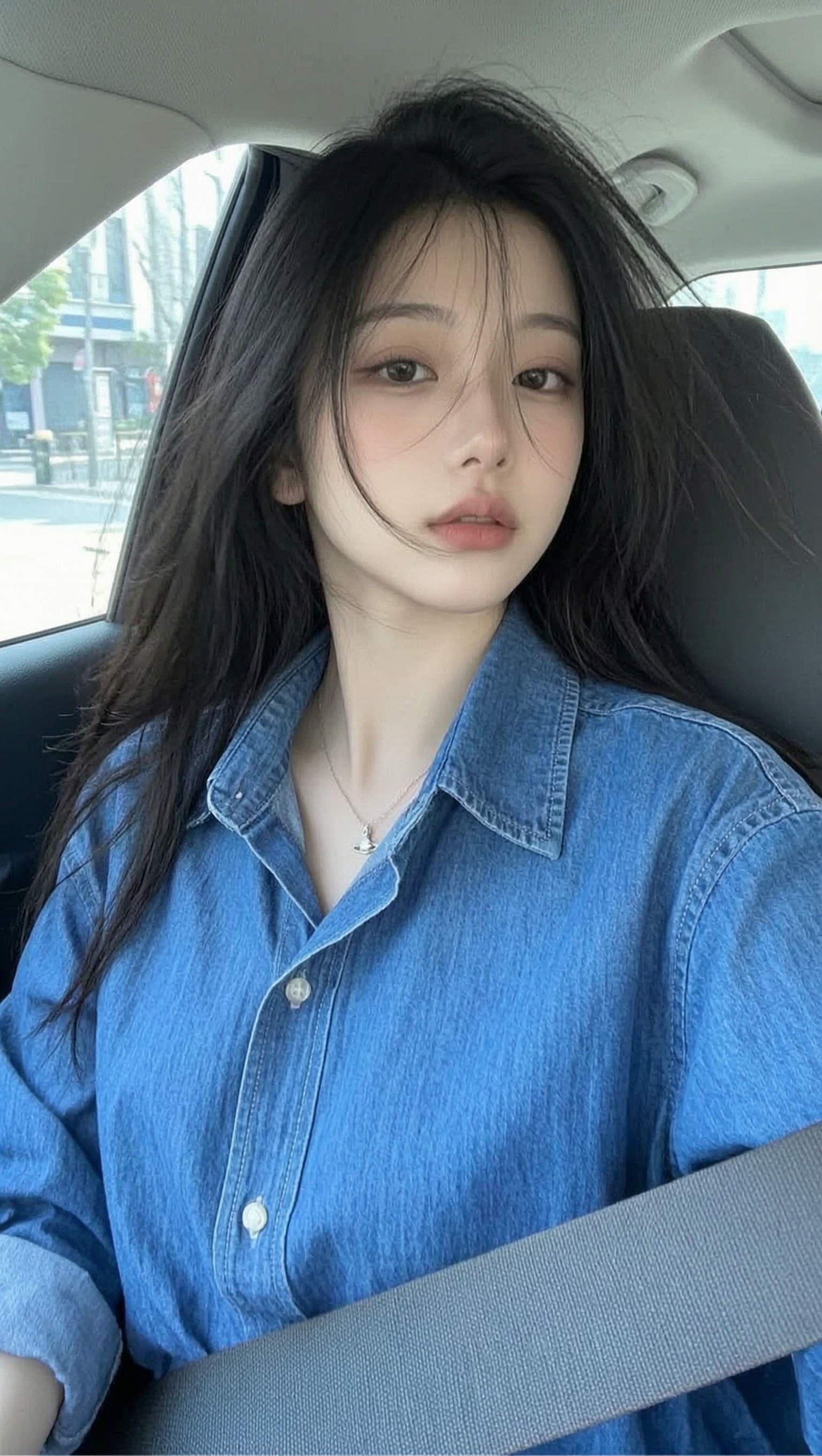 随性松弛车内韩系酷感自拍|上传女生照片做同款 - 作品图2