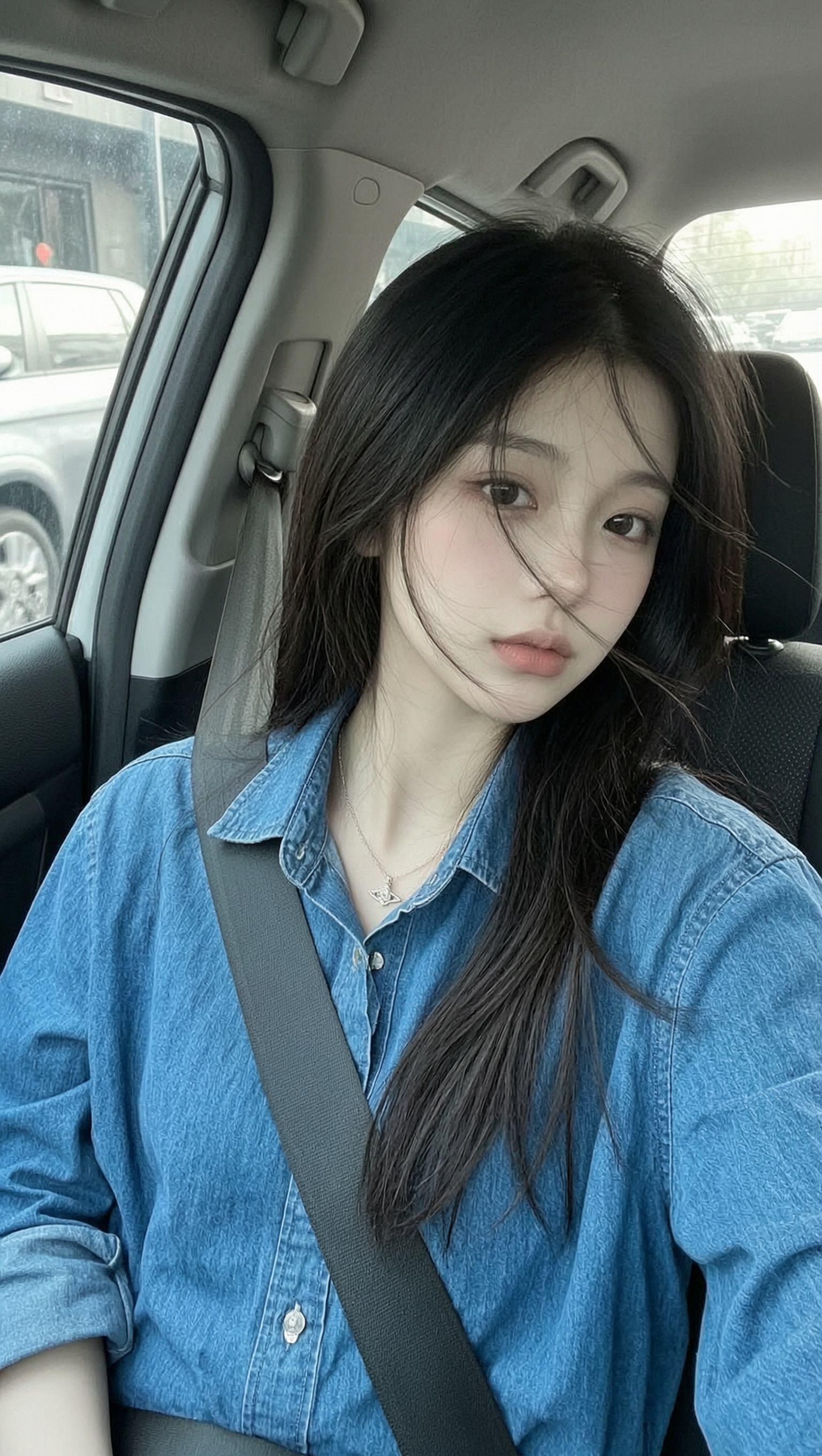随性松弛车内韩系酷感自拍|上传女生照片做同款 - 作品图1