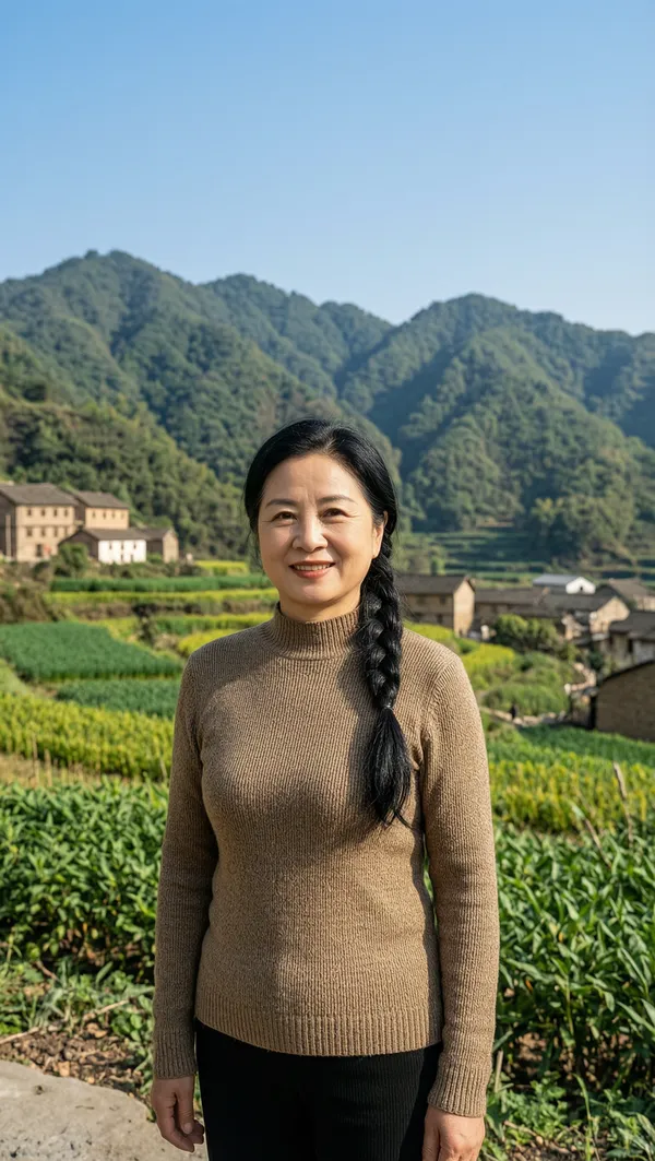 山间村寨麻花辫女士写真 - 主图(AI艺术作品)