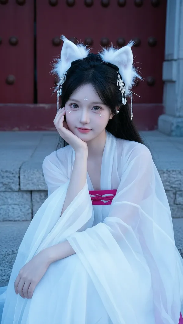仙气小白狐汉服写真照✨️做同款 - 主图（AI艺术作品）