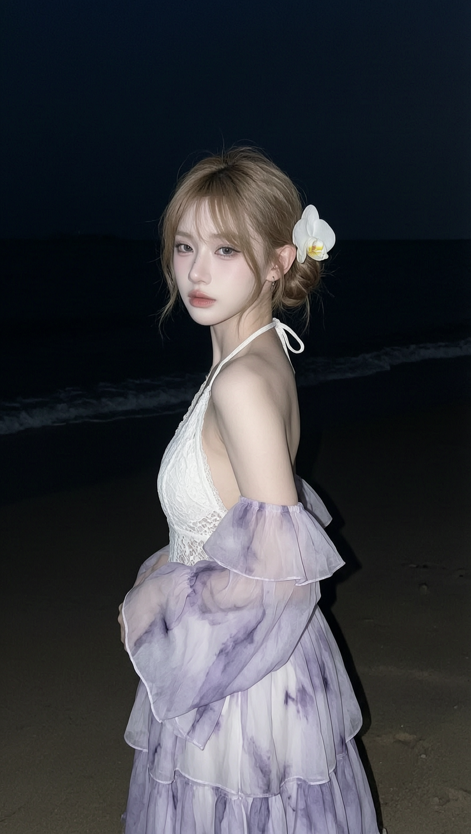 深夜海边孤冷写真|上传女生照片做同款 - 作品图1