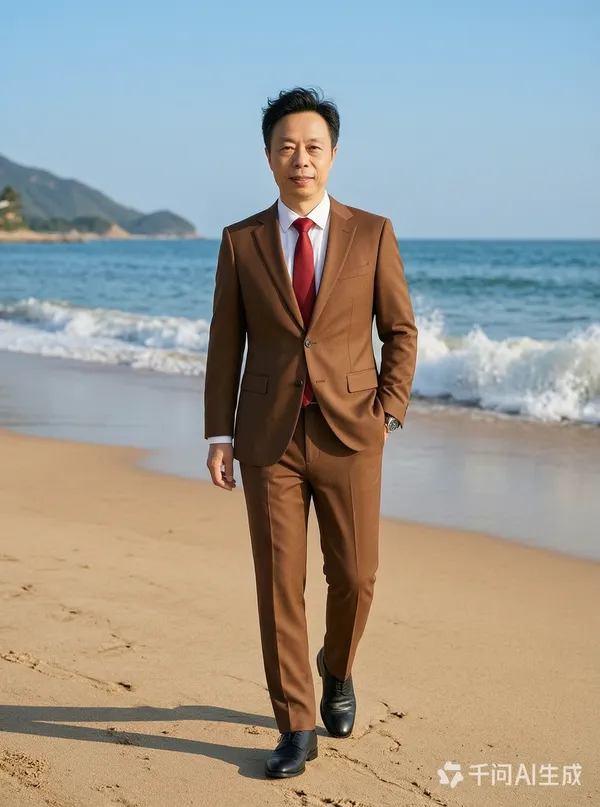 海边漫步的雅致男士写真 - 主图(AI艺术作品)