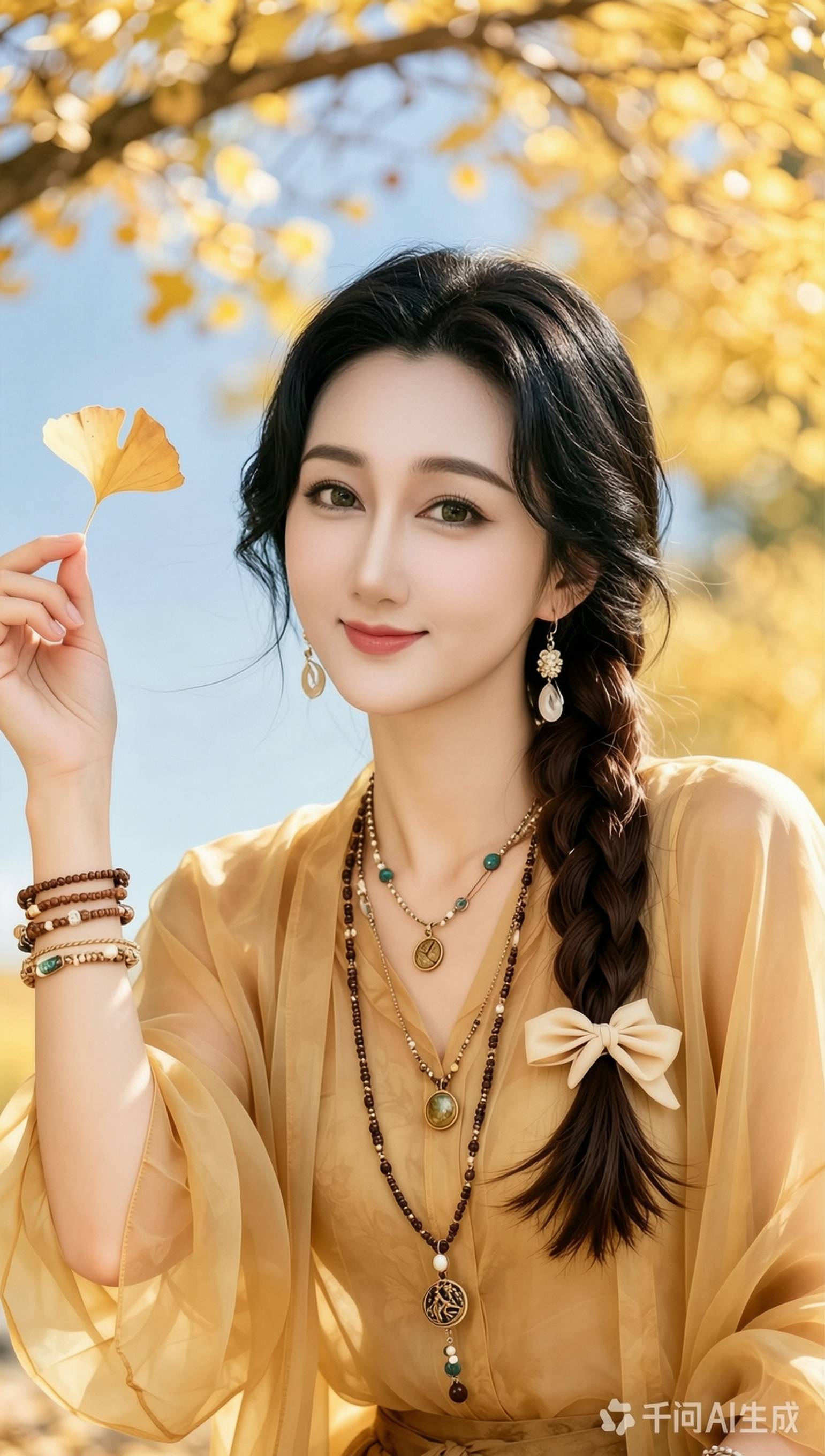 AI换脸模版「秋日银杏氛围感|上传照片生成同款金黄银杏写真 - 作品图1