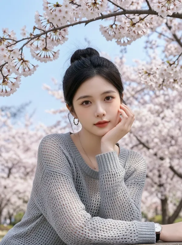 樱花树下的高级感写真 - 主图(AI艺术作品)