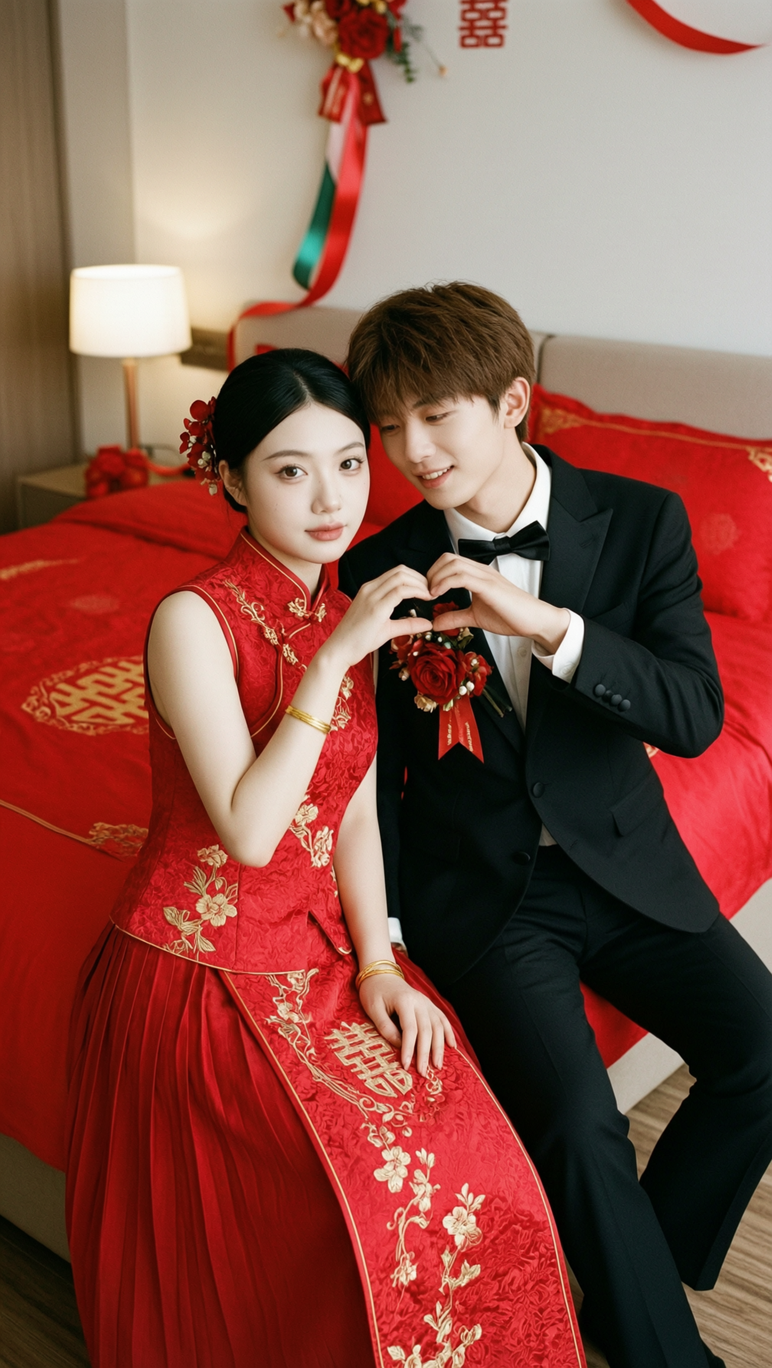新郎新娘婚房合影纪实，甜蜜感满满 - 作品图1