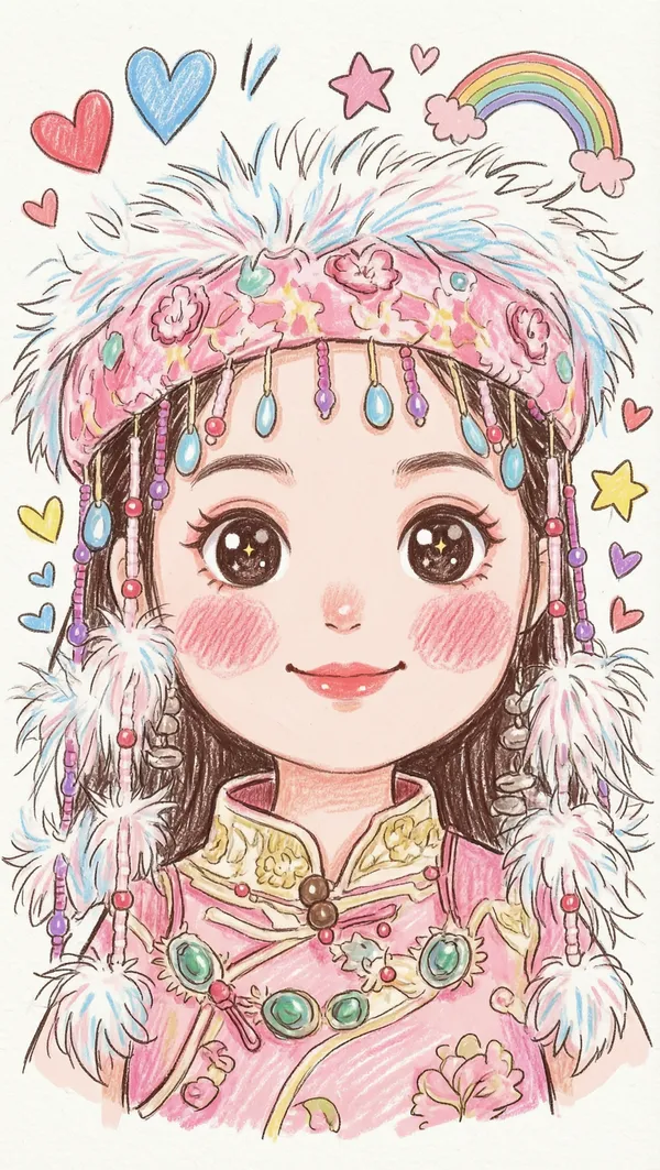 一键转换童趣蜡笔涂鸦Q版插画，上传照片即可 - 主图（AI艺术作品）