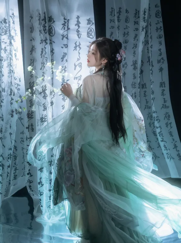 水墨纱帘旁青衣汉服诗意清雅写真 - C作品