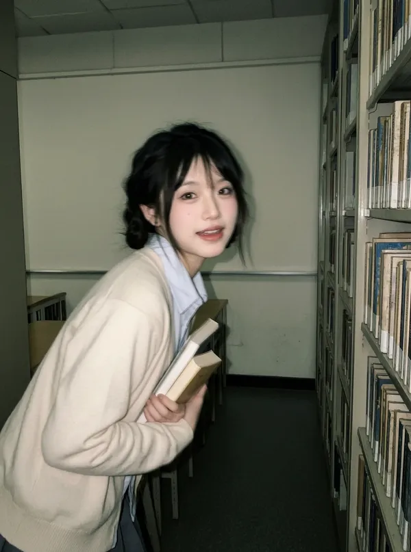 图书馆📖温柔CDD风格校园少女写真 - 主图(AI艺术作品)