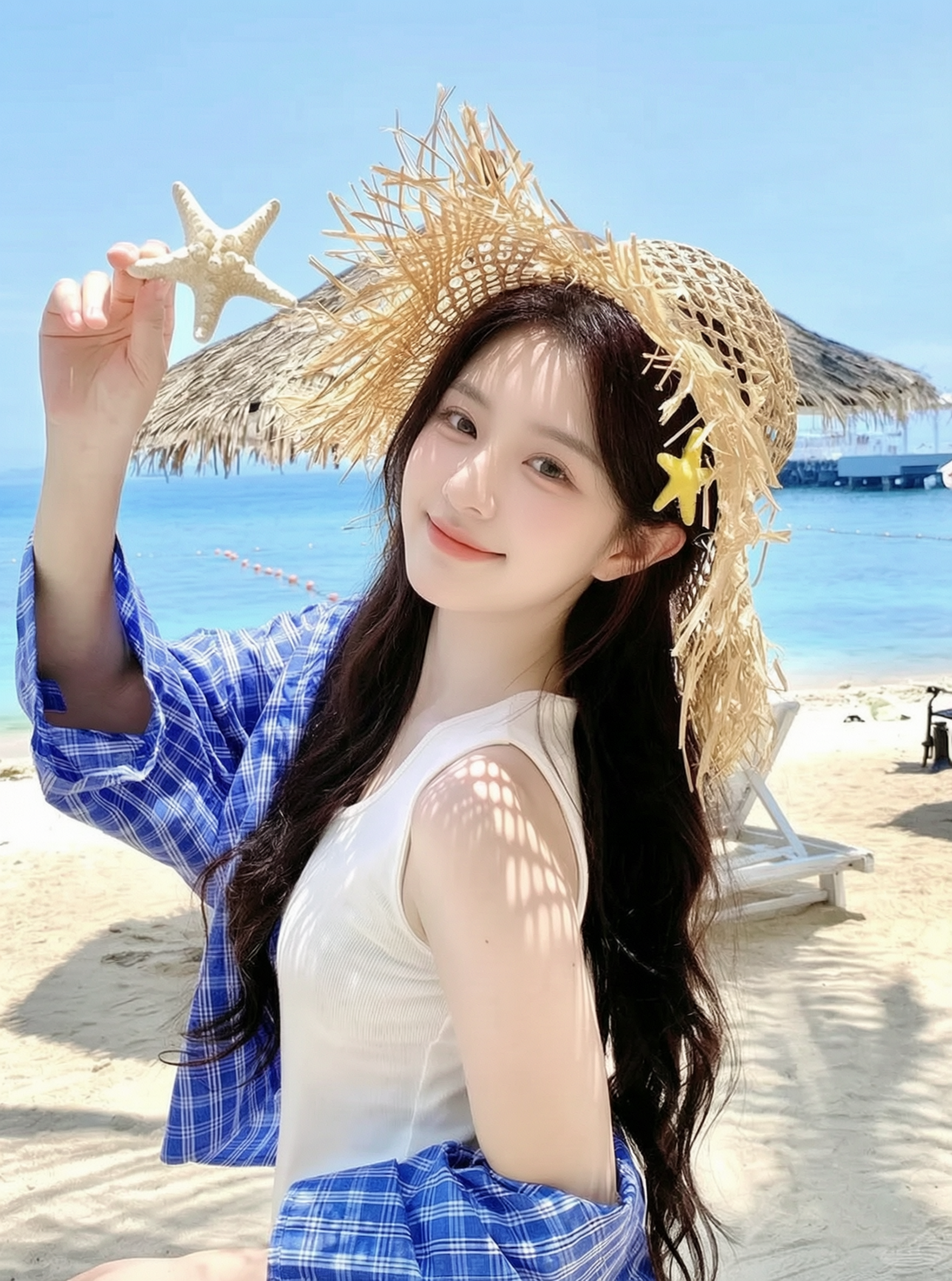 碧海沙滩🌊 草帽海星清爽元气少女 - 作品图1