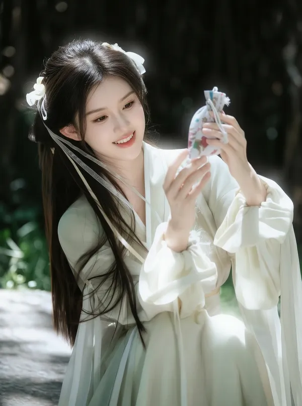 浅青香囊🍃林间素雅温婉古风少女 - 主图（AI艺术作品）